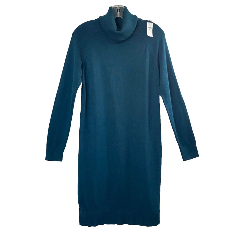 Banana Republic Turtleneck Sweater Dress XS Dark Teal Stretch Seam Detail NWT